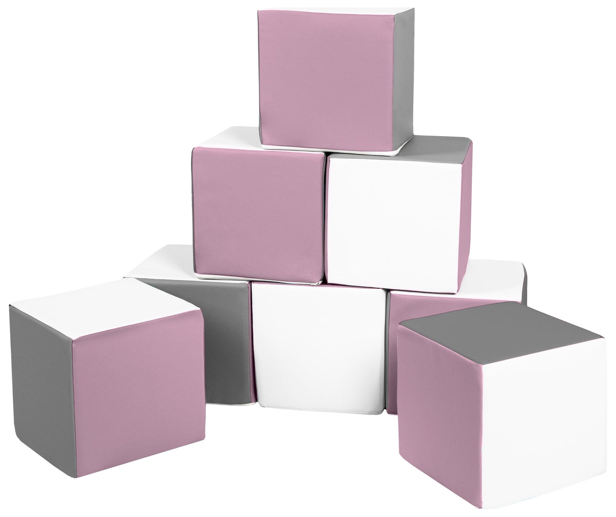 Foam Soft Play Cube Set 8 Foam Blocks for Toddlers - White, Grey & Purple