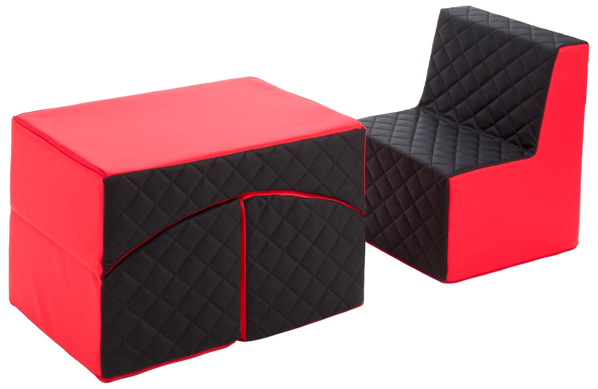 Quilted Eco Leather Kids Furniture - Chair & Lounger - Red & Black