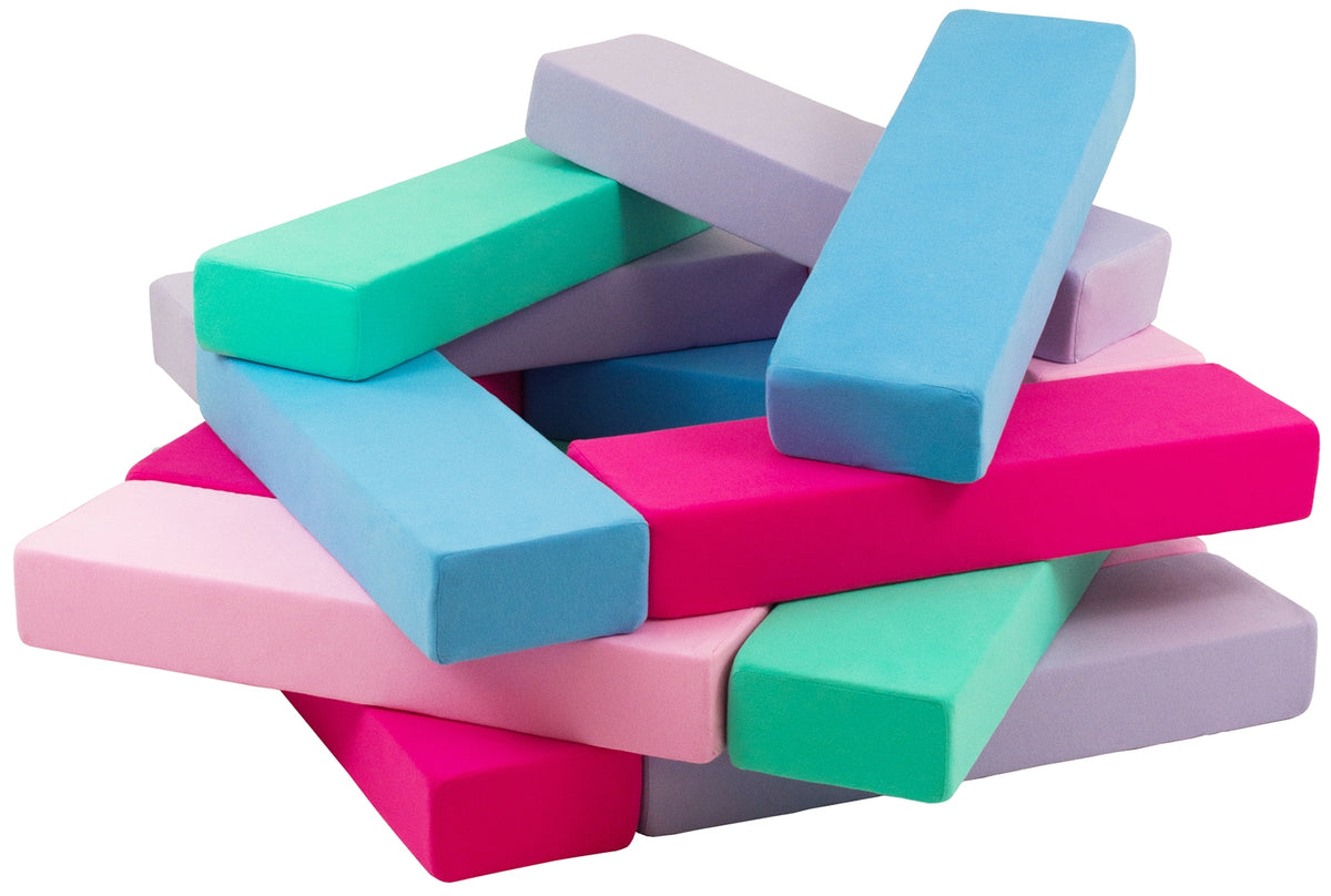 Foam Soft Play Tower Block Set 15 Pieces for Toddlers - Blue, Pink, Light Pink, Purple & Turquoise