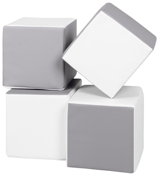 Soft play foam cube set of 4 in white and grey