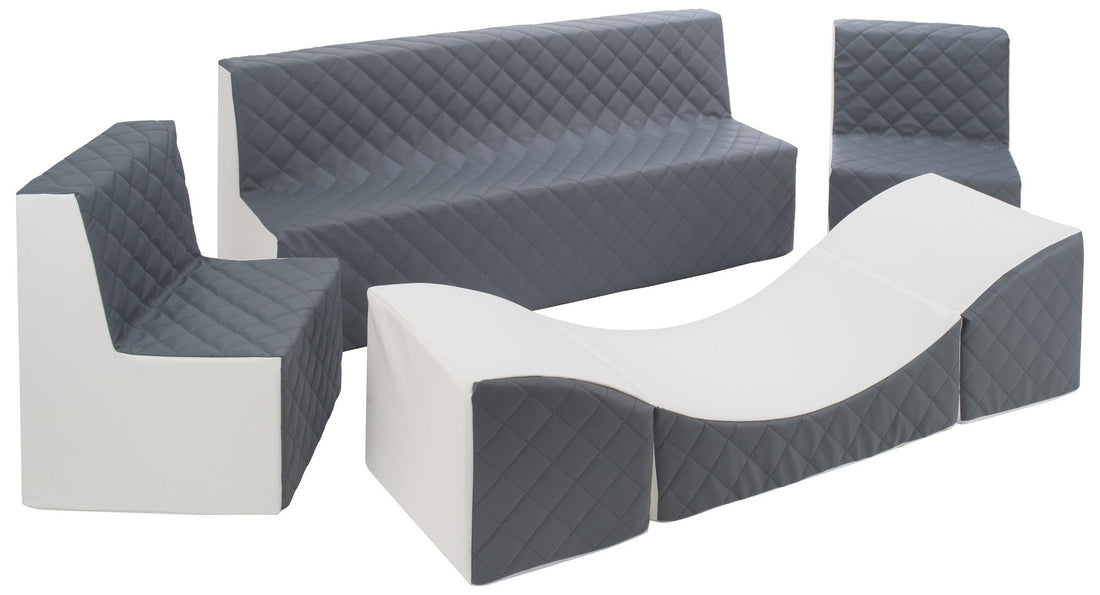 Quilted eco leather kids furniture set in white and grey