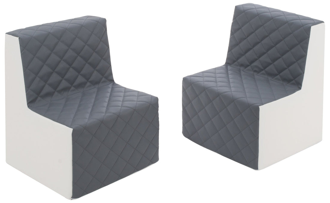Two quilted eco leather kids armchairs in white and grey