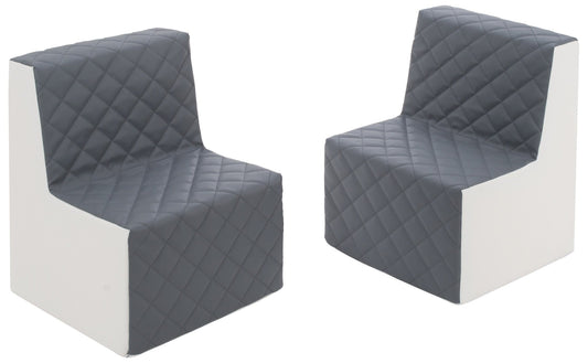 Two quilted eco leather kids armchairs in white and grey