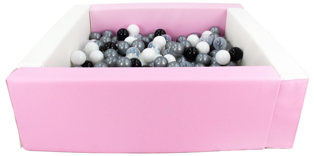 Square eco leather ball pit in pink and white