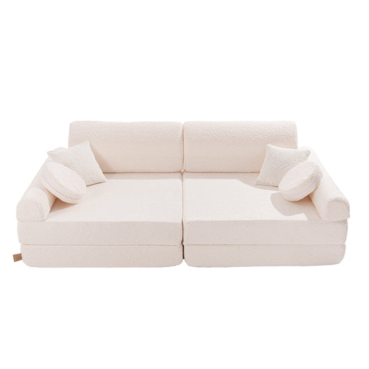 Bouclé modular foam soft play sofa for a children's playroom