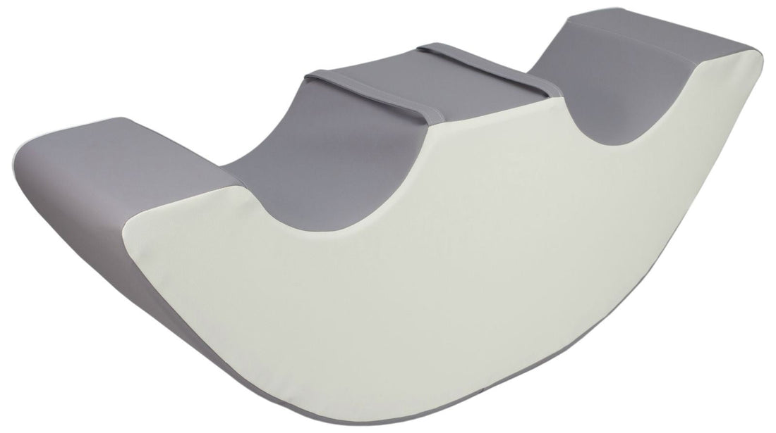 Two-seated white and grey foam soft play rocker for toddlers