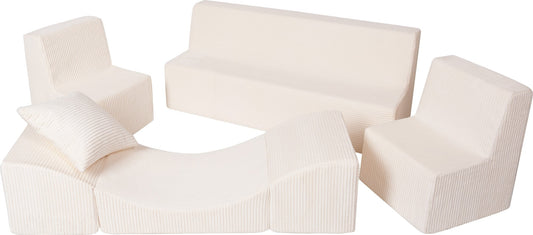 Cream corduroy kids foam furniture set