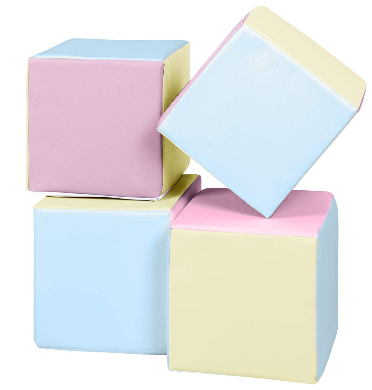 Foam Soft Play Cube Set 4 Foam Blocks for Toddlers - Pink, Blue & Yellow (Pastel)