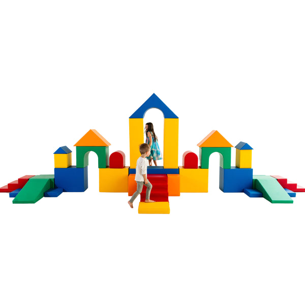 Pastel soft play set laid out for a birthday party