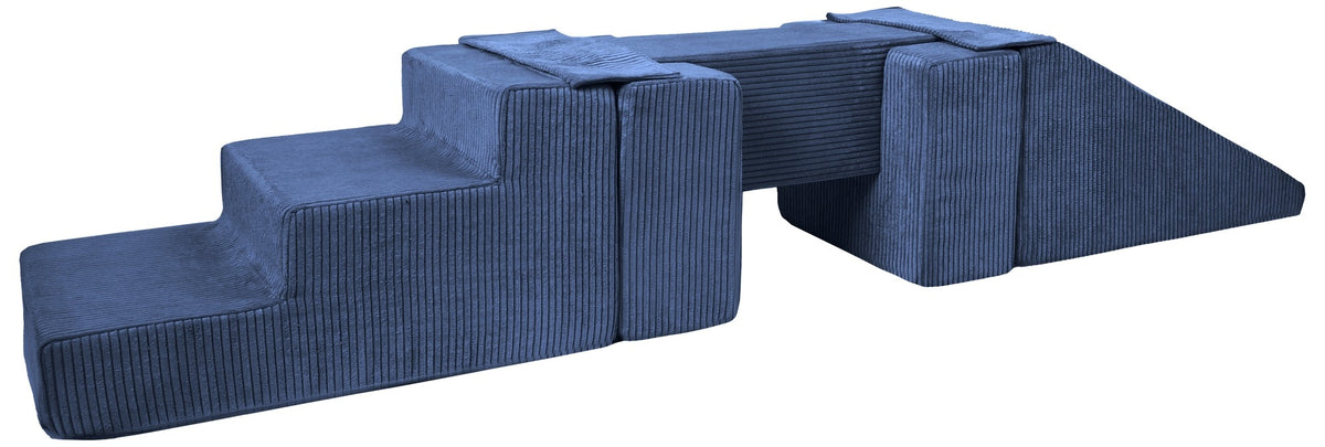 Foam Soft Play Footbridge with Slide Set 5 Large Blocks - Navy (Corduroy)