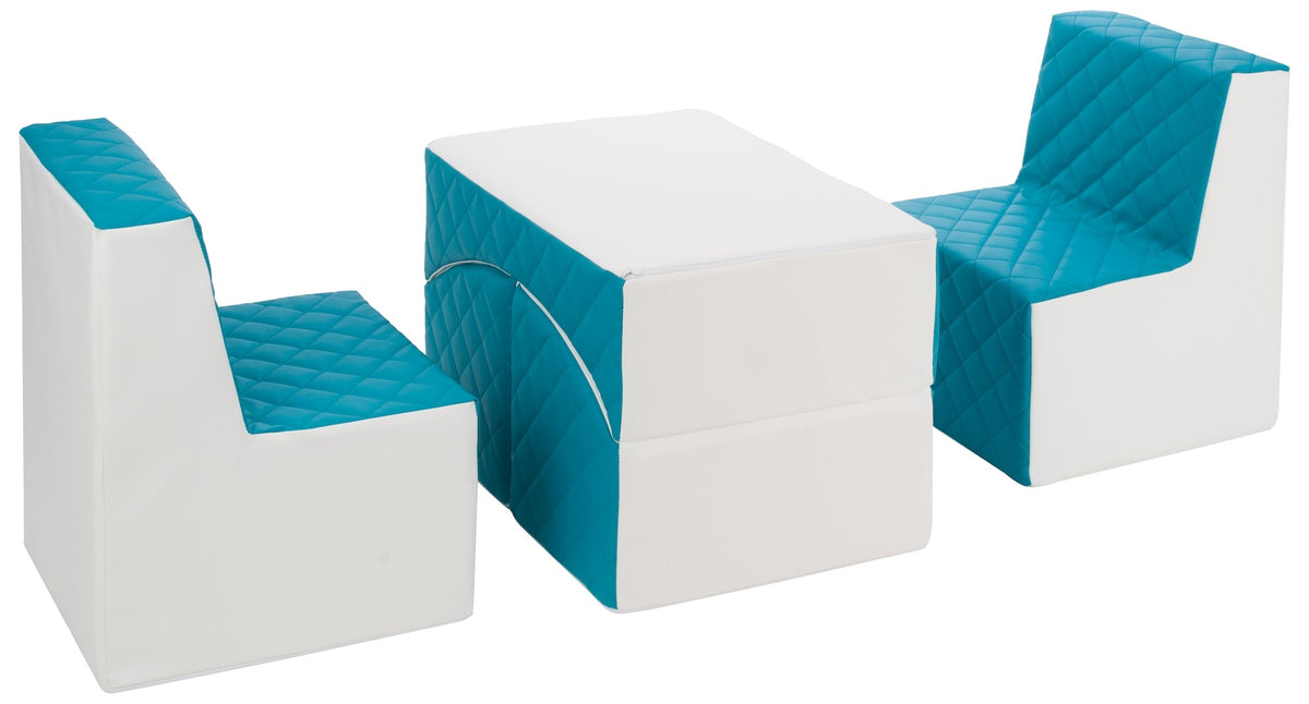 Quilted Eco Leather Kids Furniture - White & Turquoise