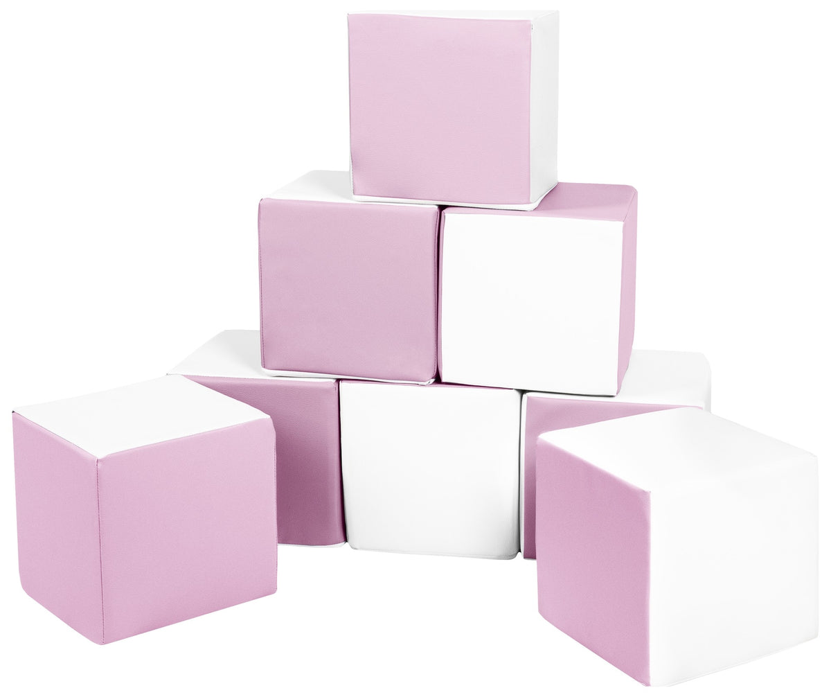 Foam Soft Play Cube Set 8 Foam Blocks for Toddlers - White & Pink (Pastel)