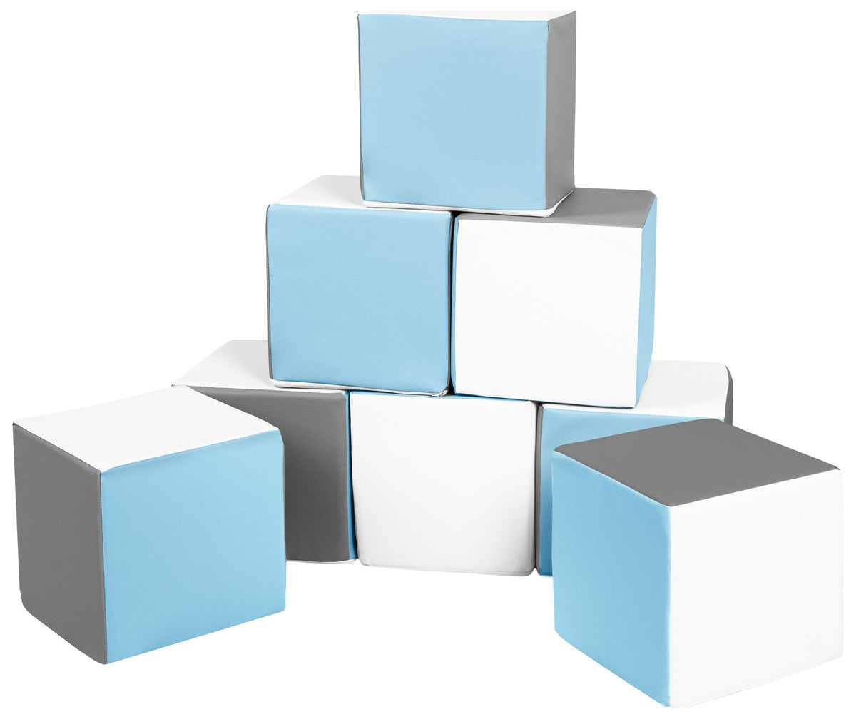 Foam Soft Play Cube Set 8 Foam Blocks for Toddlers - White, Baby Blue & Grey