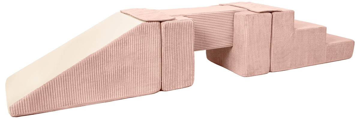 Foam Soft Play Footbridge with Slide Set 5 Large Blocks - Pink (Corduroy)