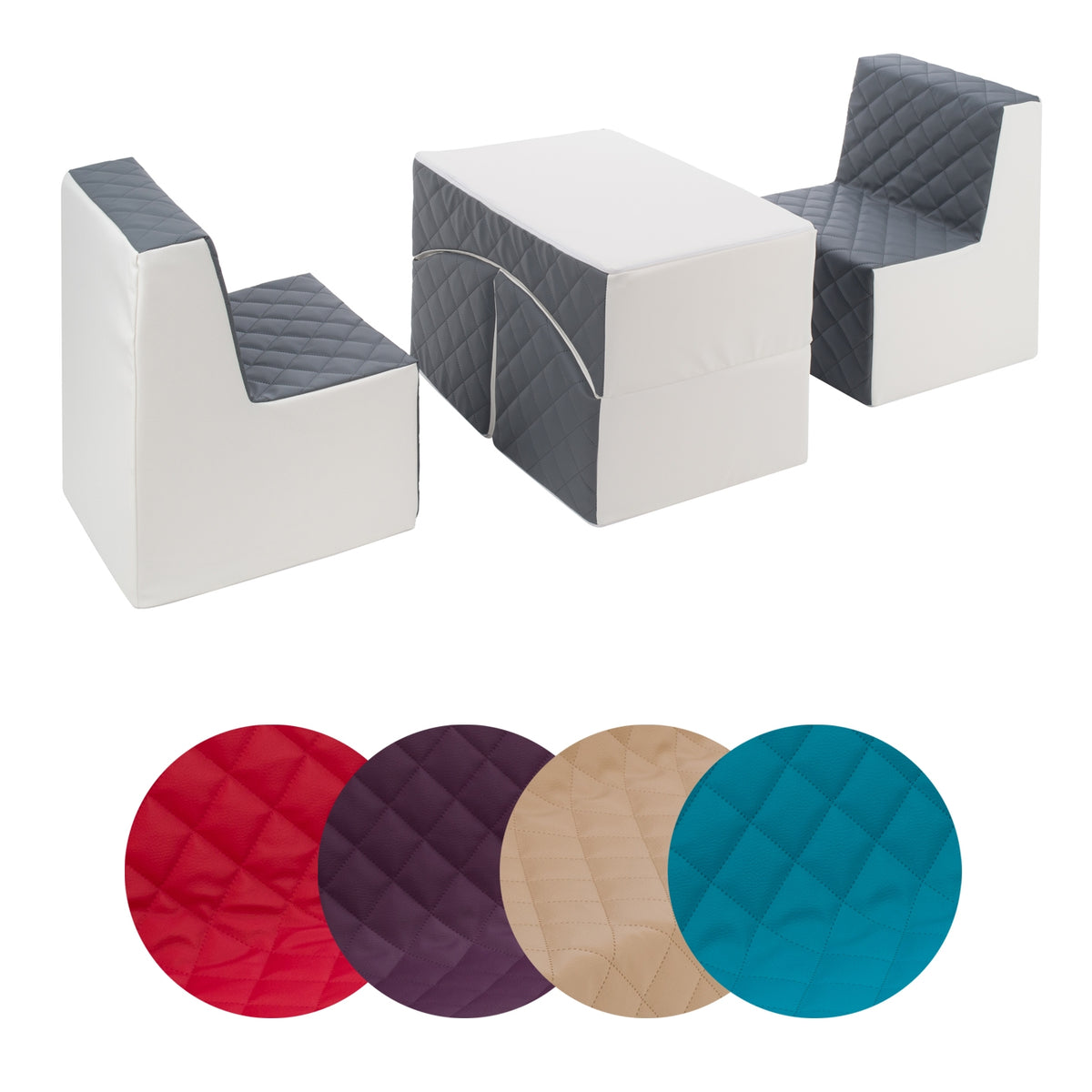Quilted Eco Leather Kids Furniture Set 3 Piece - 2 Chairs & Lounger
