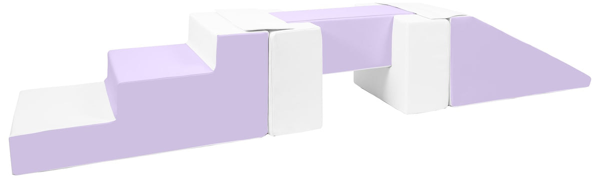 Foam Soft Play Footbridge with Slide Set 5 Large Blocks - White & Lilac