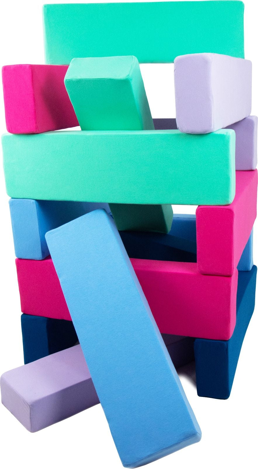 Foam Soft Play Tower Block Set 15 Pieces for Toddlers - Green, Navy, Baby Blue, Pink & Lilac