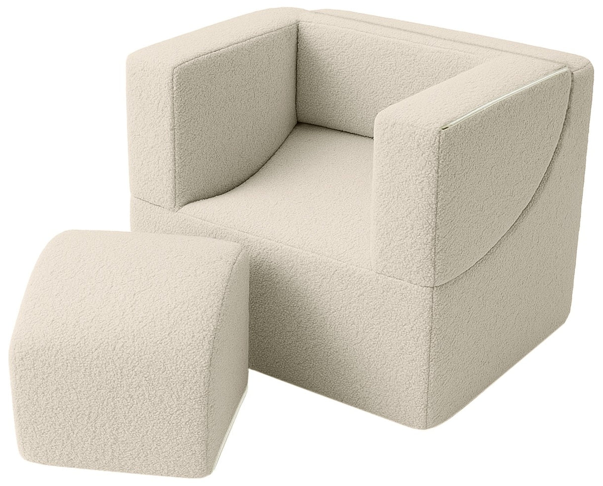 Folding Kids Foam Armchair - Cappuccino (Bouclé)