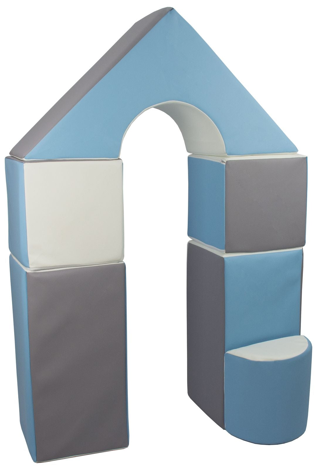 Foam Soft Play Mini Castle Set 6 Large Blocks for Toddlers - White, Baby Blue & Grey