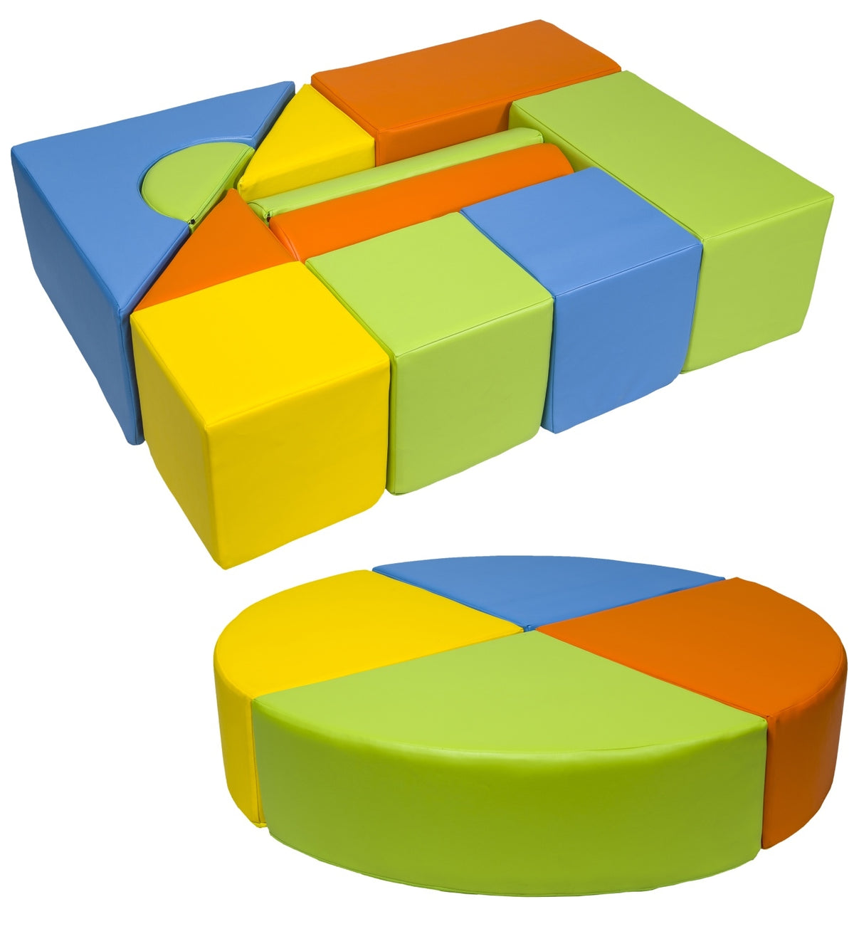 Foam Soft Play Castle & Wheel Set 15 Large Blocks - Yellow, Green, Orange & Light Blue