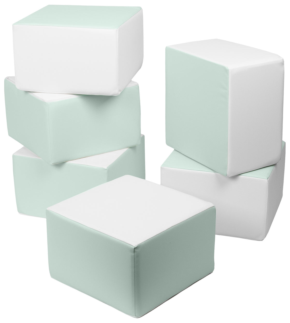 Foam Soft Play Large Cube Set 6 Blocks 40x40x25cm - White & Mint