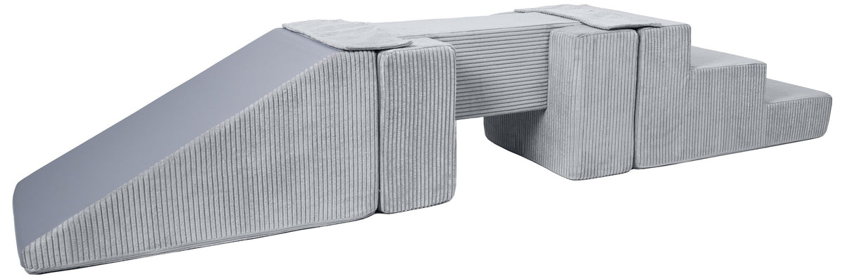Foam Soft Play Footbridge with Slide Set 5 Large Blocks - Grey (Corduroy)