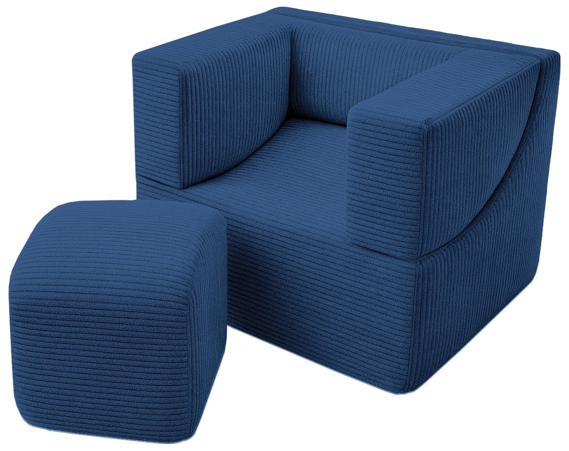 Folding Kids Foam Armchair - Navy (Corduroy)