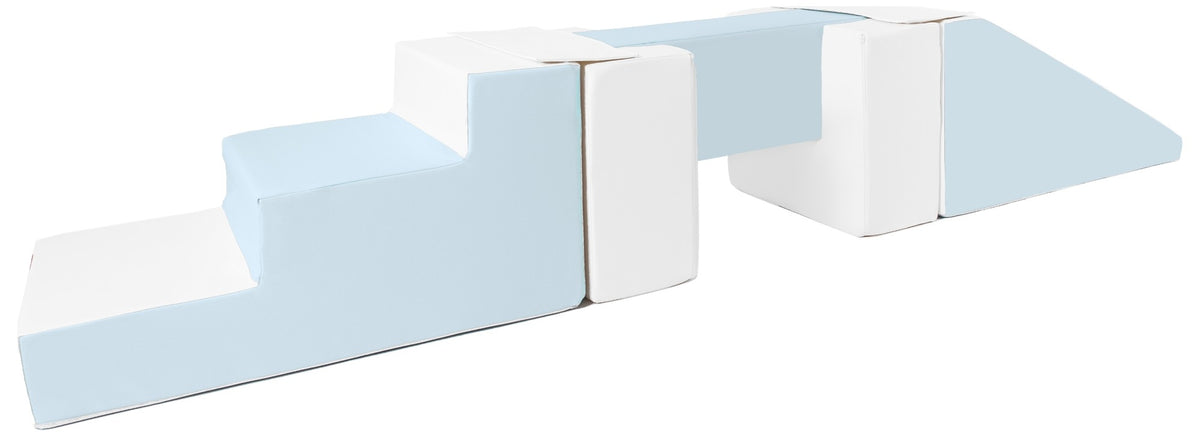 Foam Soft Play Footbridge with Slide Set 5 Large Blocks - White & Blue (Pastel)