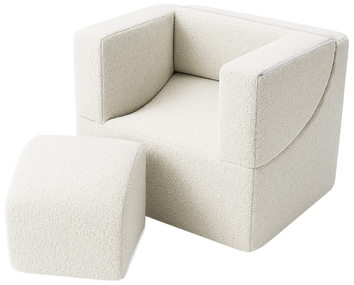 Folding Kids Foam Armchair - Cream (Bouclé)