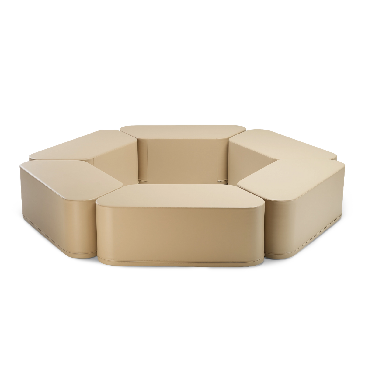 Children sitting on hexagon foam bench seat