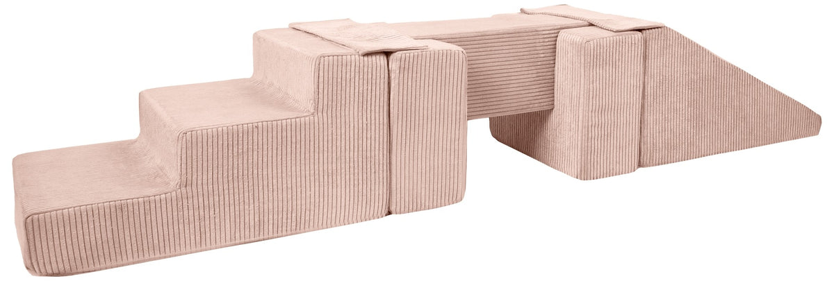 Foam Soft Play Footbridge with Slide Set 5 Large Blocks - Light Pink (Corduroy)