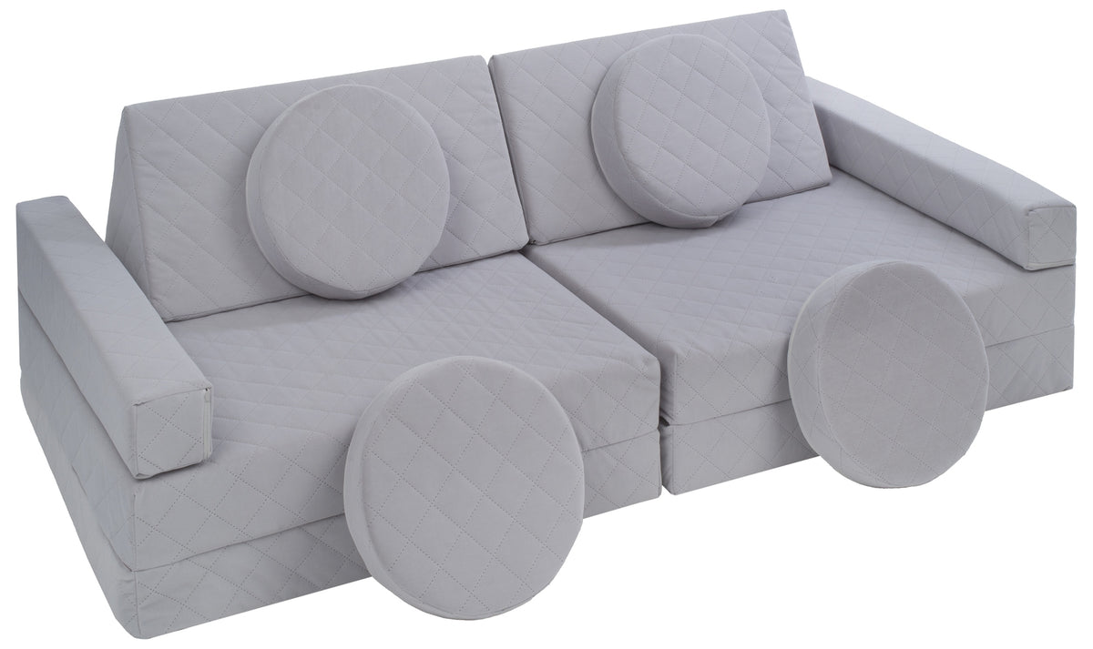 Modular Foam Kids Sofa - Play Couch for Playrooms - Grey (Quilted)