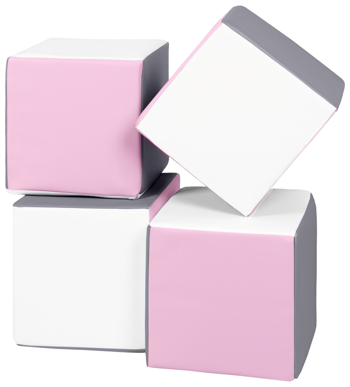 Foam Soft Play Cube Set 4 Foam Blocks for Toddlers - White, Light Pink & Grey