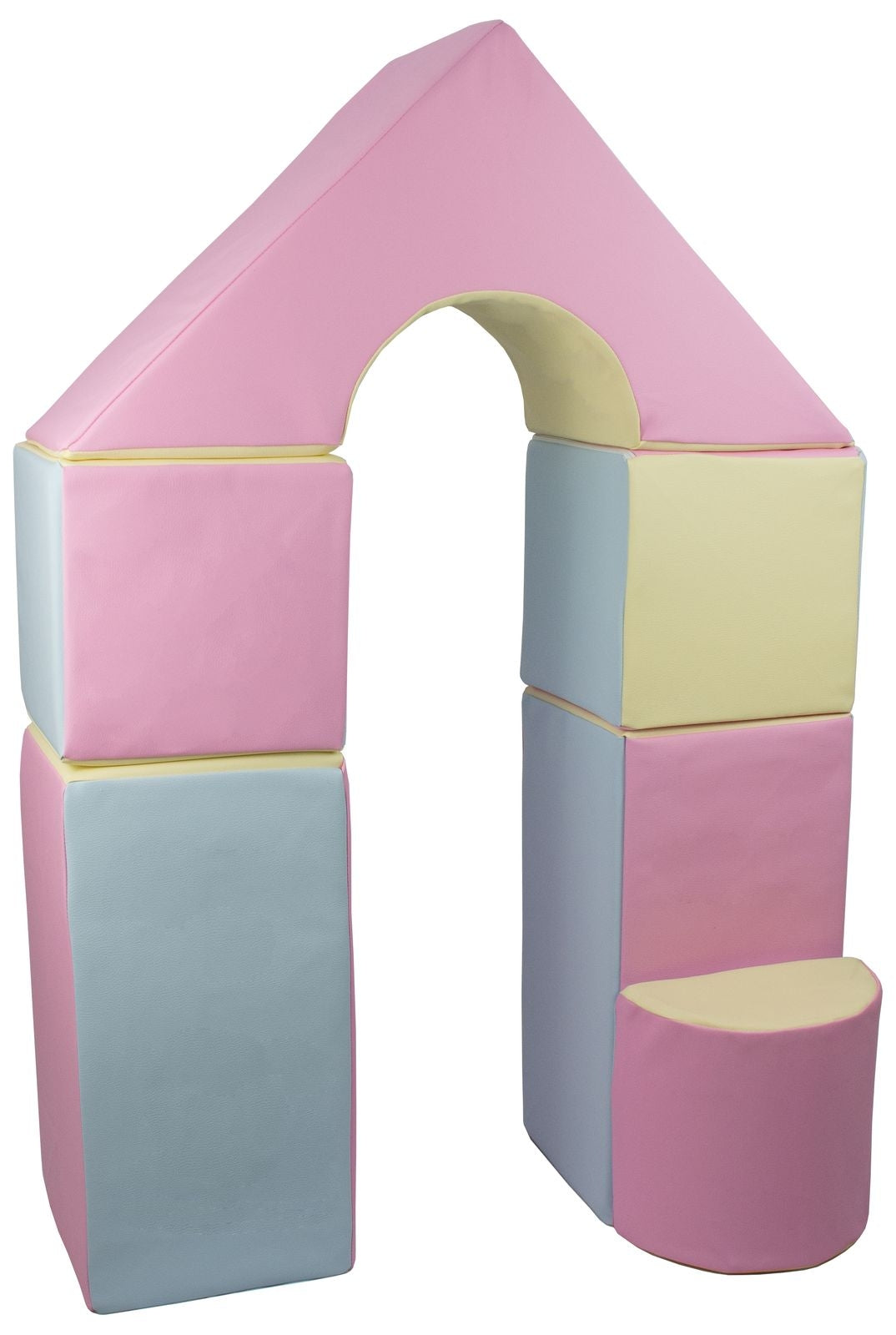 Foam Soft Play Mini Castle Set 6 Large Blocks for Toddlers - Pink, Blue & Yellow (Pastel)