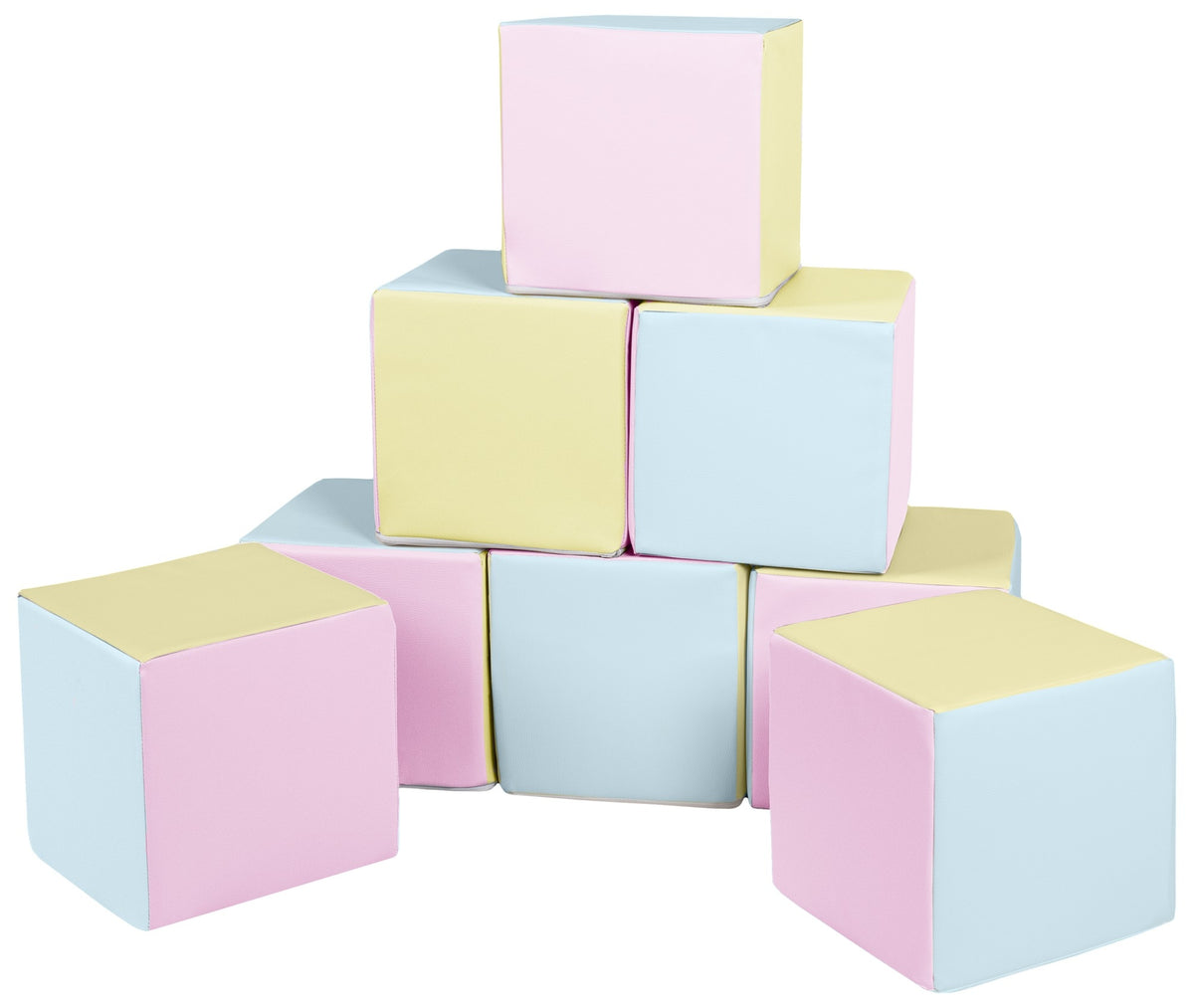 Foam Soft Play Cube Set 8 Foam Blocks for Toddlers - Pink, Blue & Yellow (Pastel)