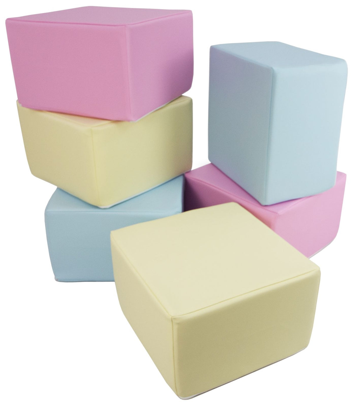 Foam Soft Play Large Cube Set 6 Blocks 40x40x25cm - Pink, Blue & Yellow (Pastel)
