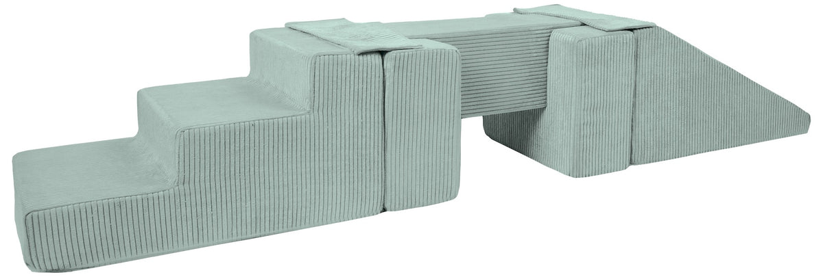 Foam Soft Play Footbridge with Slide Set 5 Large Blocks - Mint (Corduroy)