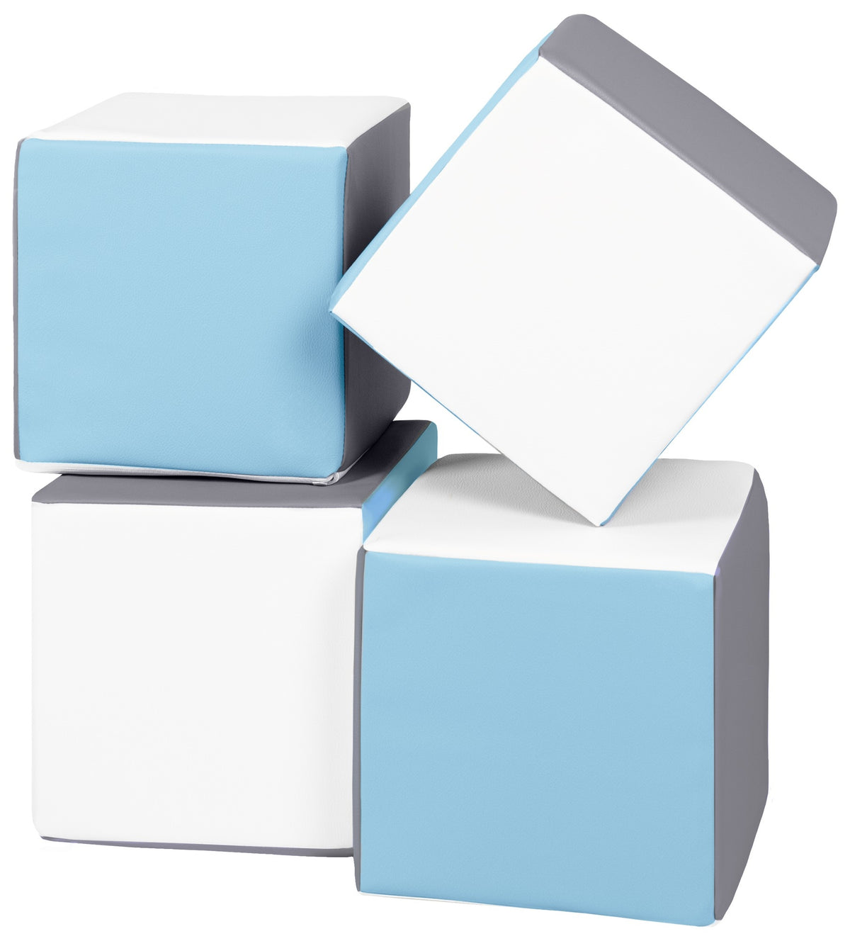 Foam Soft Play Cube Set 4 Foam Blocks for Toddlers - White, Baby Blue & Grey