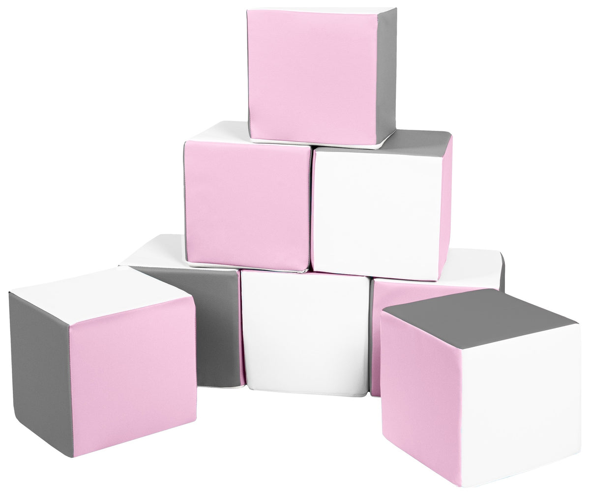 Foam Soft Play Cube Set 8 Foam Blocks for Toddlers - White, Light Pink & Grey