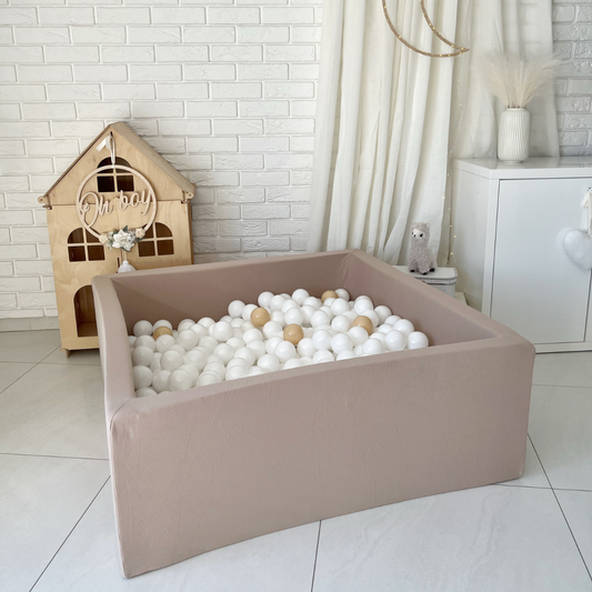 Cotton Square Ball Pit 106 x 106 x 40cm with Balls in Beige