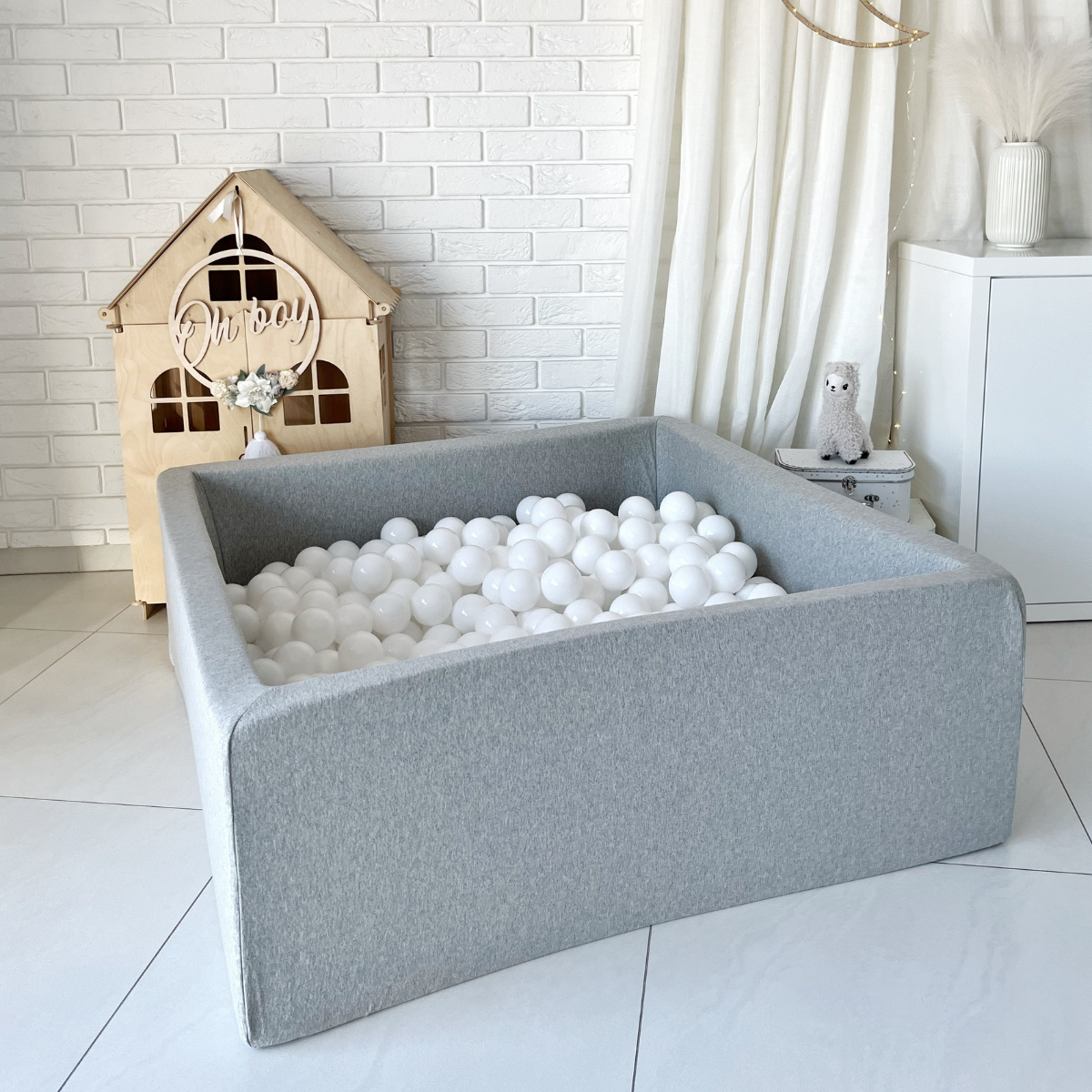 Cotton Square Ball Pit 106 x 106 x 40cm with Balls in Dusty Blue