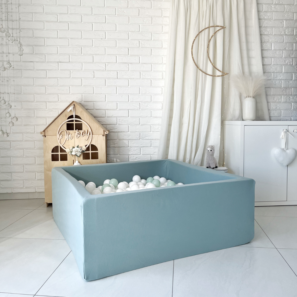 Cotton Square Ball Pit 106 x 106 x 40cm with Balls in Light Grey