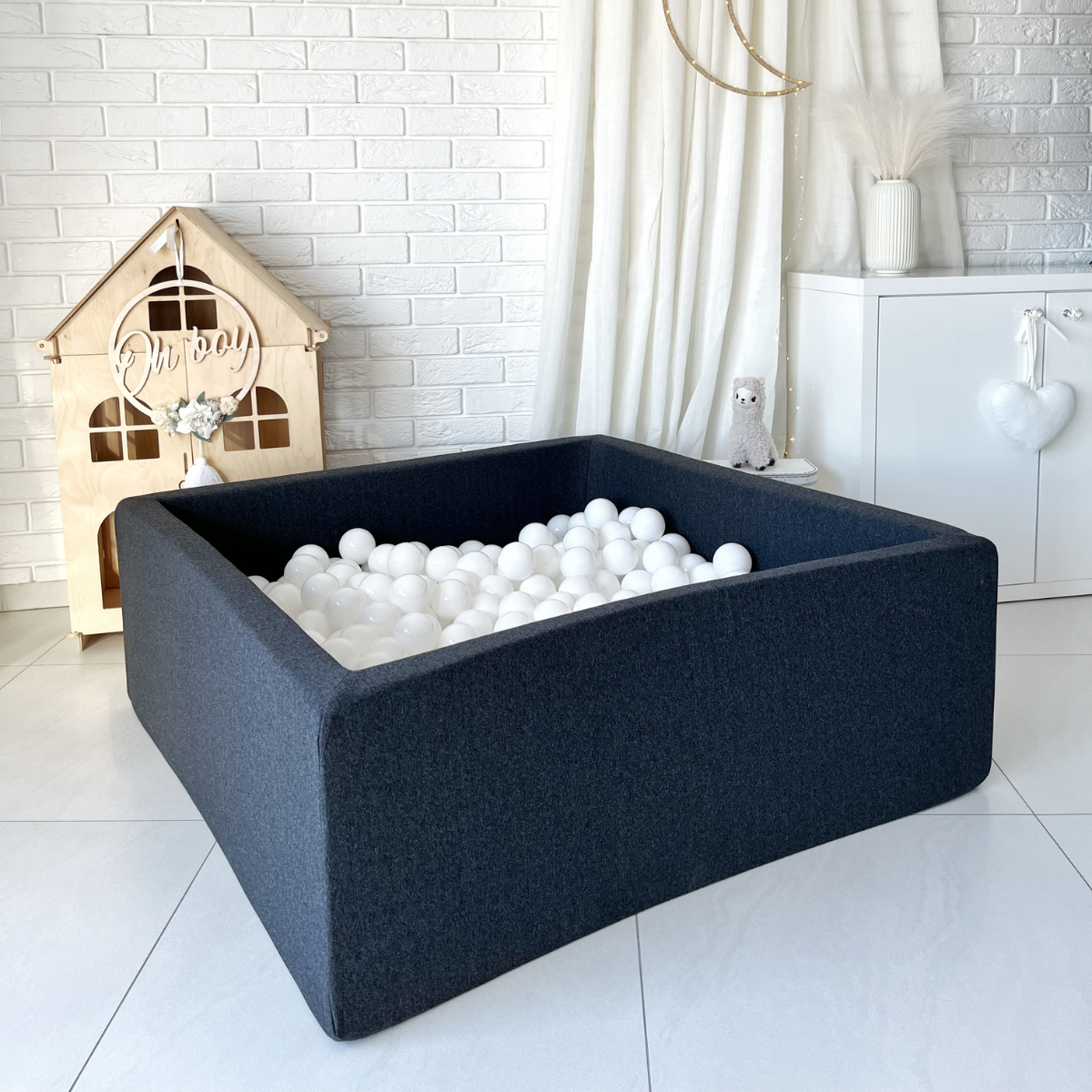 Cotton Square Ball Pit 106 x 106 x 40cm with Balls in Graphite