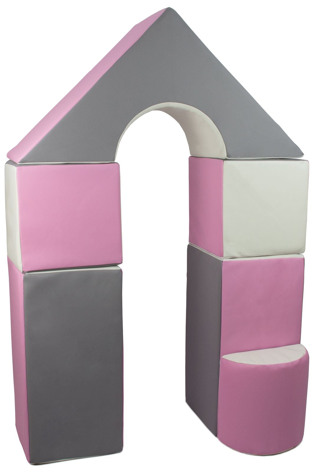 Foam Soft Play Mini Castle Set 6 Large Blocks for Toddlers - White, Light Pink & Grey