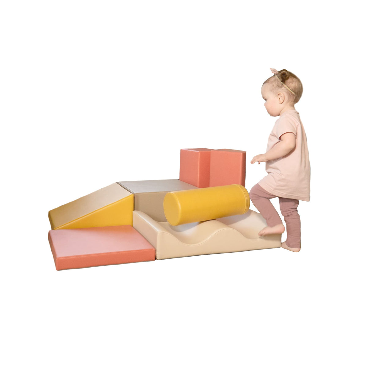 Soft play discoverer set salmon pink and beige colourway