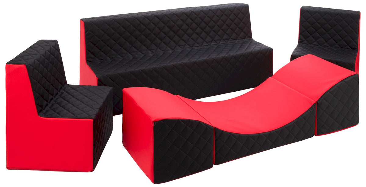 Quilted Eco Leather Kids Furniture Set 4 Piece - Red & Black