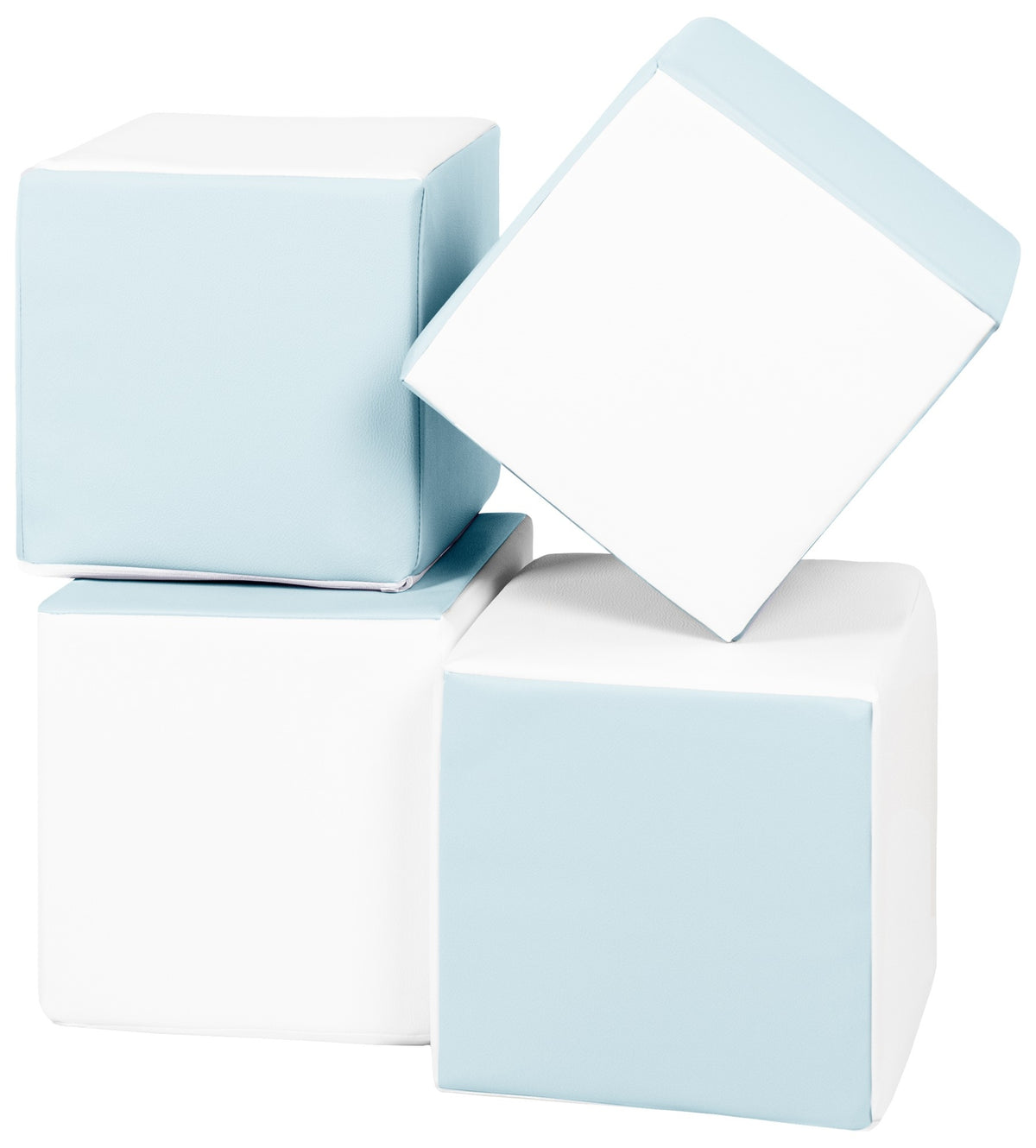 Foam Soft Play Cube Set 4 Foam Blocks for Toddlers - White & Blue (Pastel)