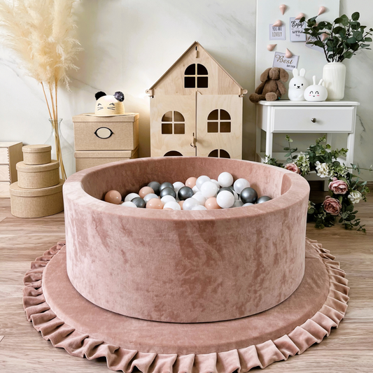 Velvet Baby Ball Pit with Balls in Beige